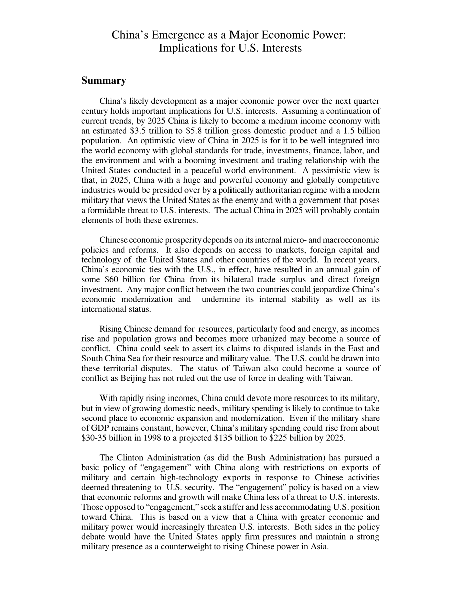 [20001120]RL30757_中国作为主要经济大国的崛起：对美国利益的影响.pdf_第2页