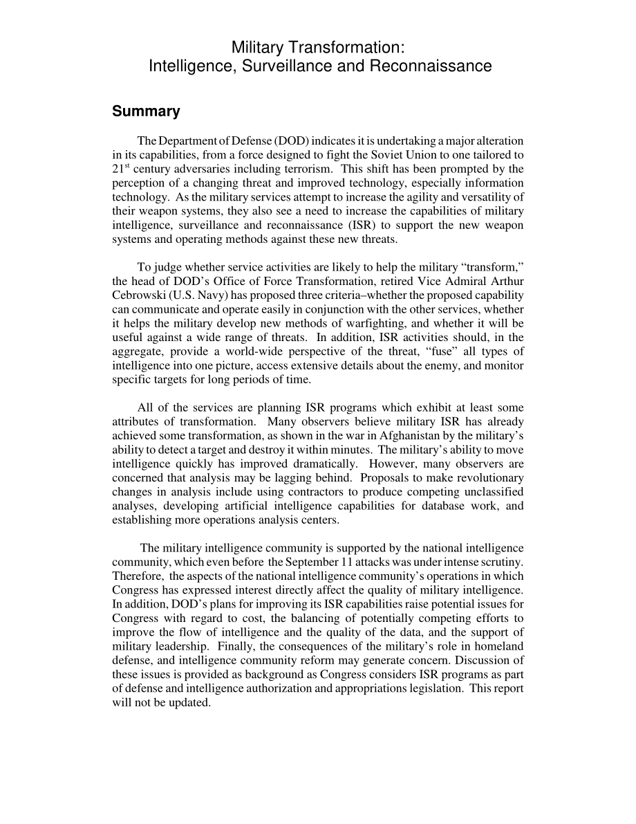 [20030117]RL31425_军事转型：情报、监视和侦察.pdf_第2页