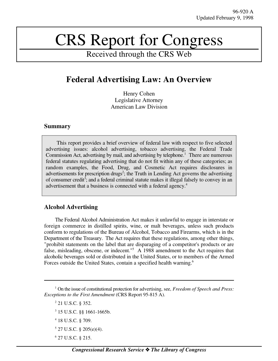 [19980209]96-920A_联邦广告法：概述.pdf_第1页