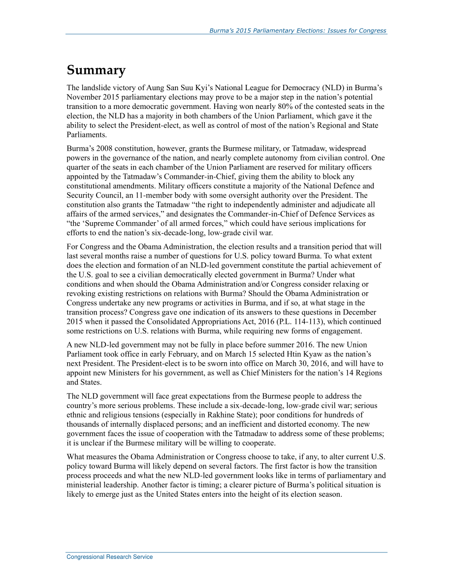 [20160328]R44436_缅甸2015年议会选举：国会议题.pdf_第2页