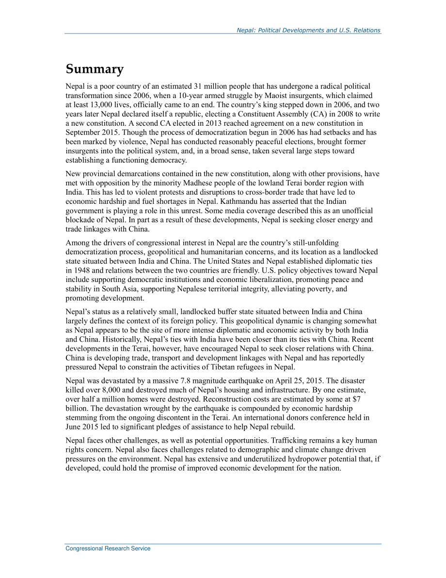 [20151204]R44303_尼泊尔：政治发展与美国关系 .pdf_第2页