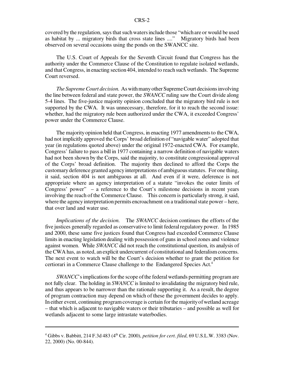 [20010112]RS20779_最高法院裁定美国工程兵团对“孤立湿地”的管辖权无效：SWANCC决定.pdf_第2页
