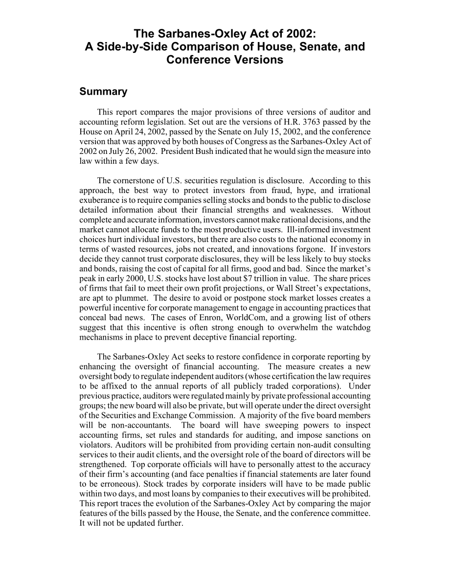 [20020726]RL31483_2002年萨班斯-奥克斯利法案：众议院、参议院和会议版本的并列比较.pdf_第2页