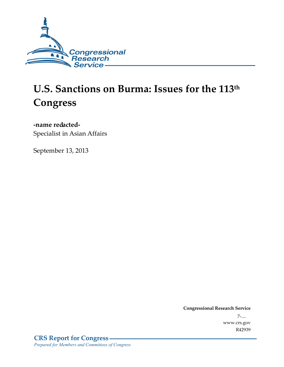 [20130913]R42939_美国对缅甸的制裁：第113届大会议题.pdf_第1页