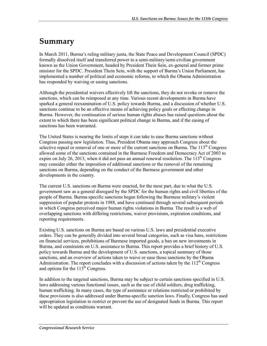 [20130913]R42939_美国对缅甸的制裁：第113届大会议题.pdf_第2页