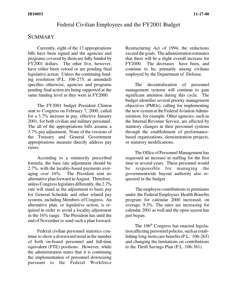 [20001117]IB10053_联邦文职人员和2001财年预算.pdf_第3页