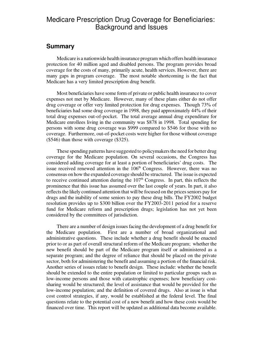 [20010611]RL30819_针对受益人的医疗保险处方药覆盖范围：背景和问题.pdf_第2页