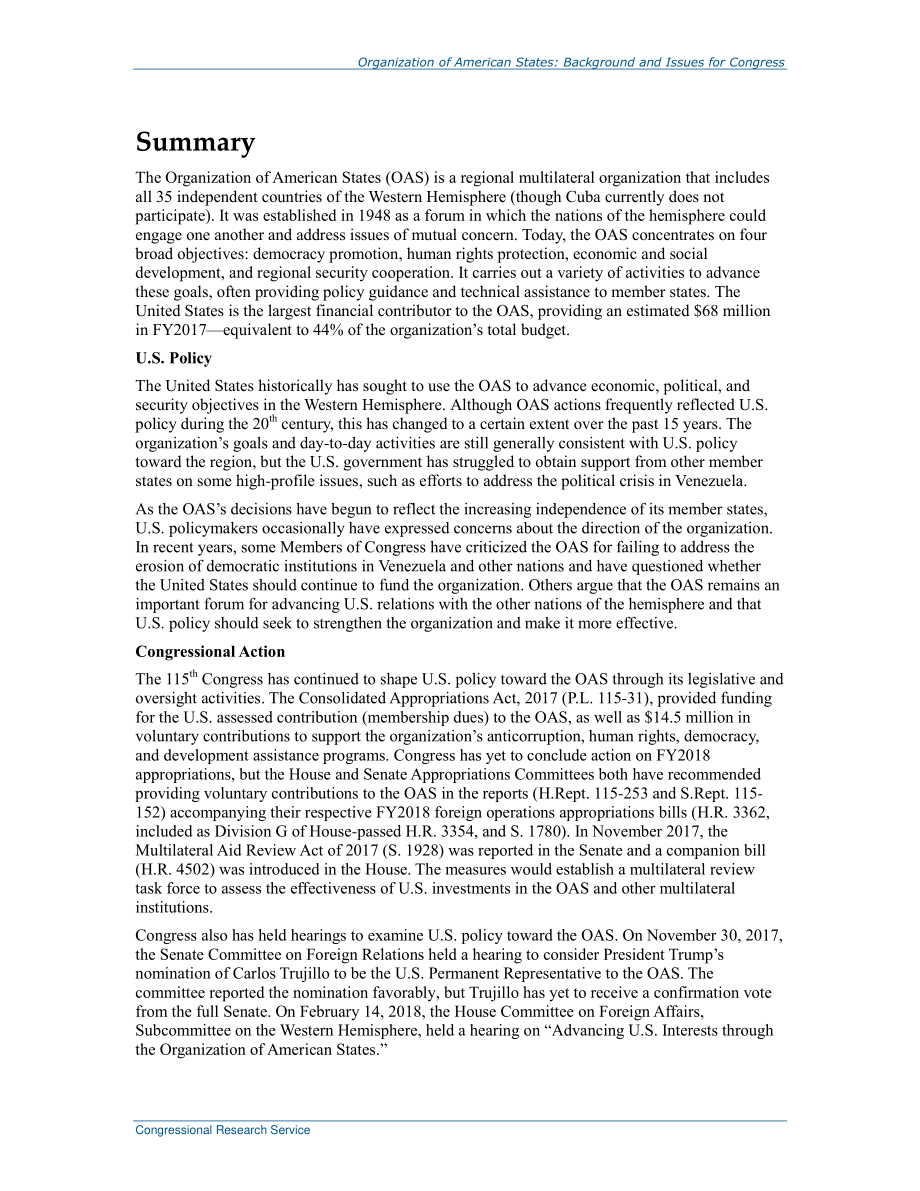 [20180314]R42639_美洲国家组织：国会背景和议题.pdf_第2页