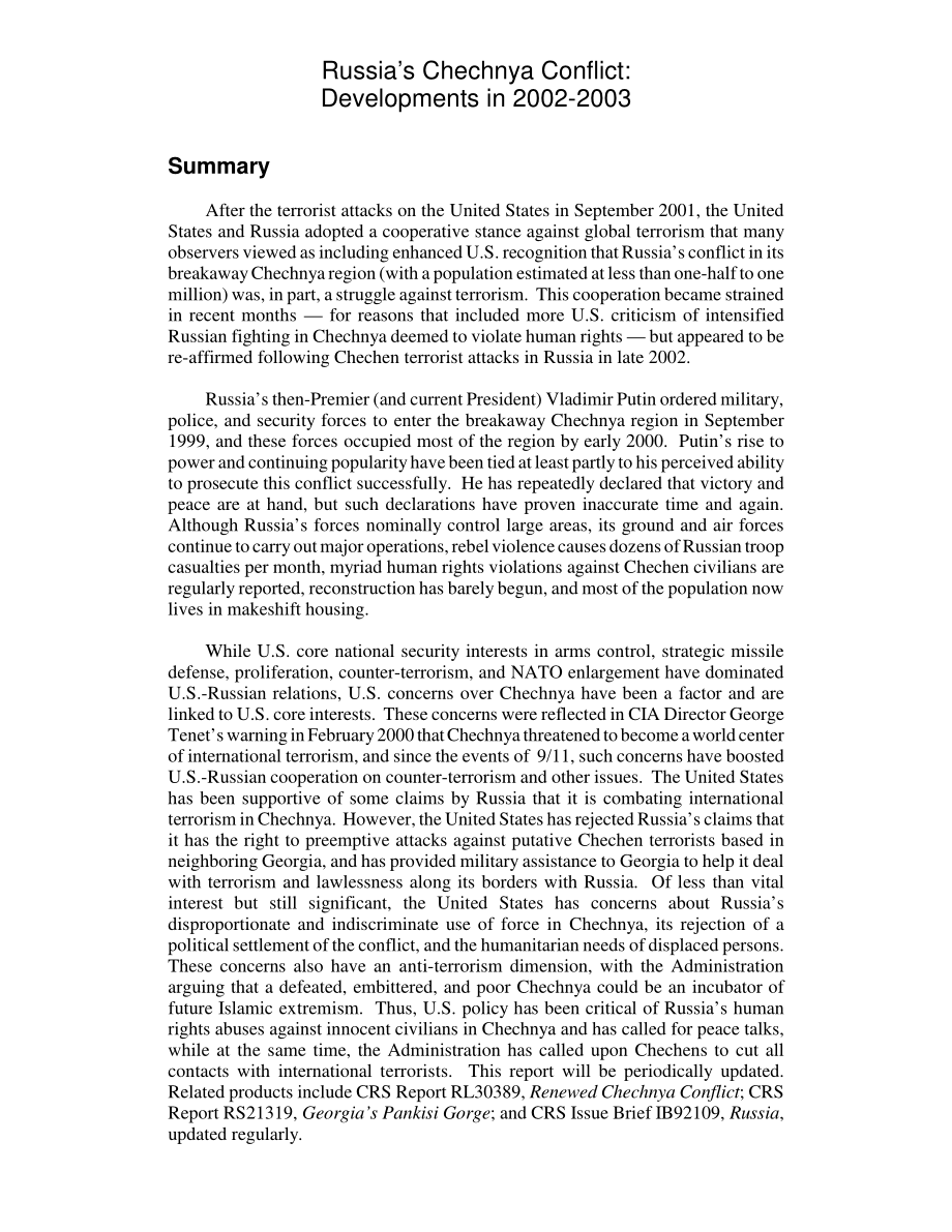 [20030416]RL31620_俄罗斯车臣冲突：2002-2003年的事态发展.pdf_第2页