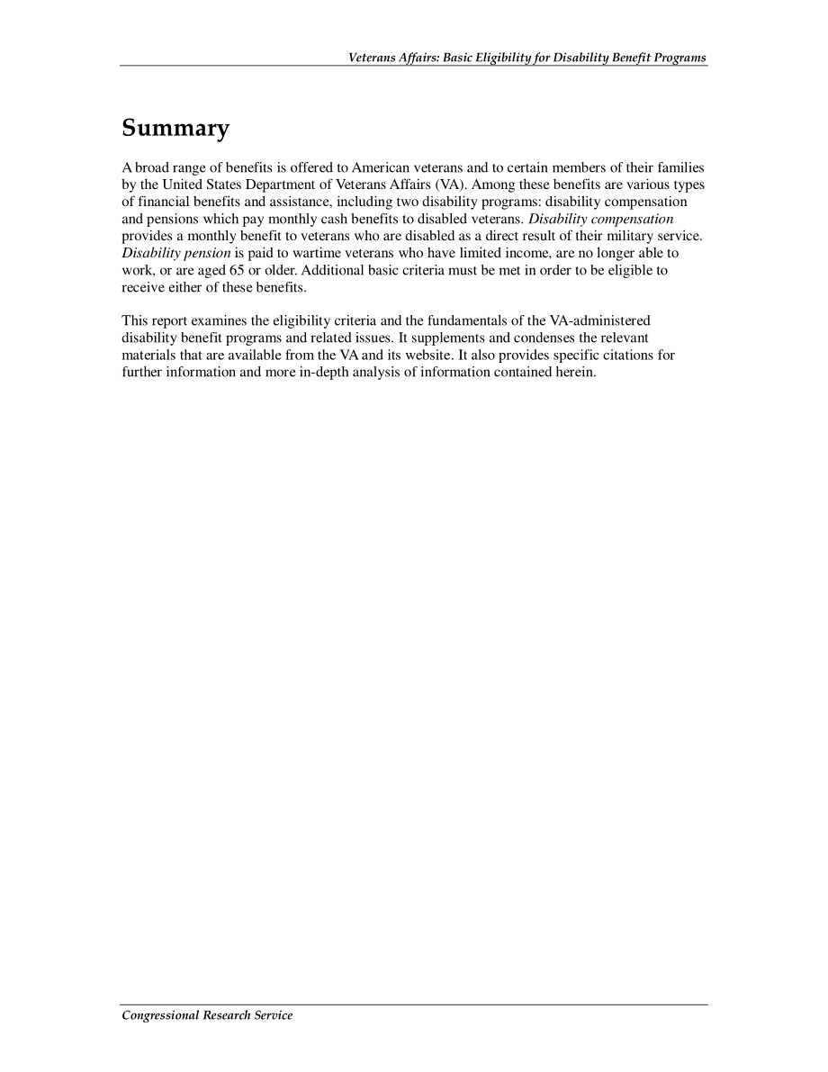 [20110224]RL33113_退伍军人事务：残疾人福利计划的基本资格.pdf_第2页