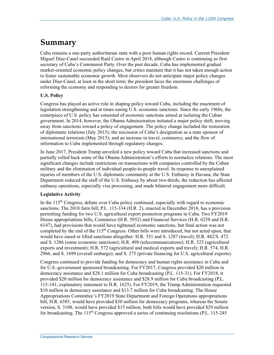 [20190115]R44822_古巴：第115届国会的美国政策.pdf_第2页