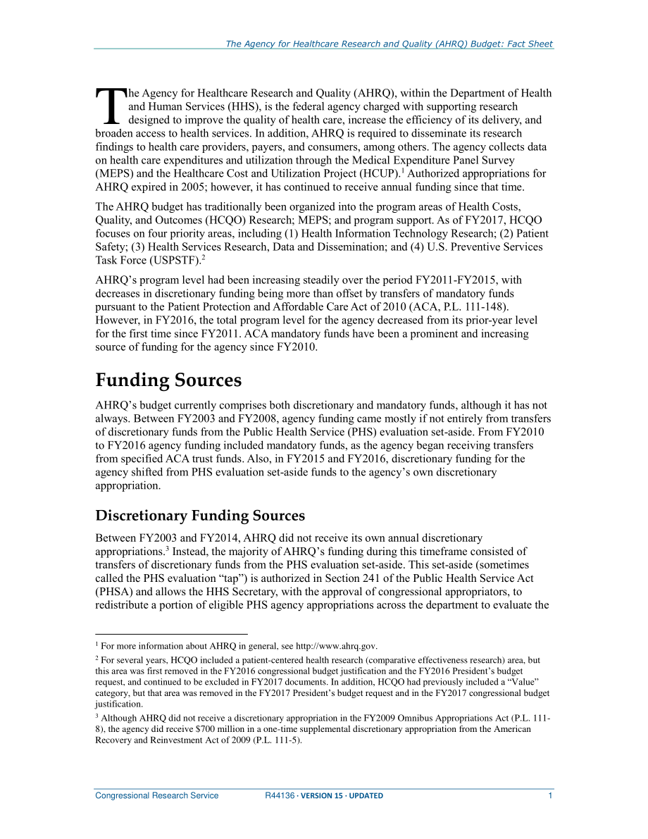 [20161018]R44136_医疗保健研究和质量署（AHRQ）预算：情况说明书.pdf_第2页