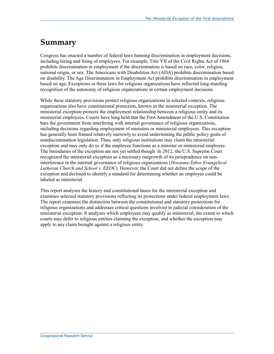 [20141210]R42464_第一修正案的部长级例外：就业歧视与宗教组织.pdf_第2页