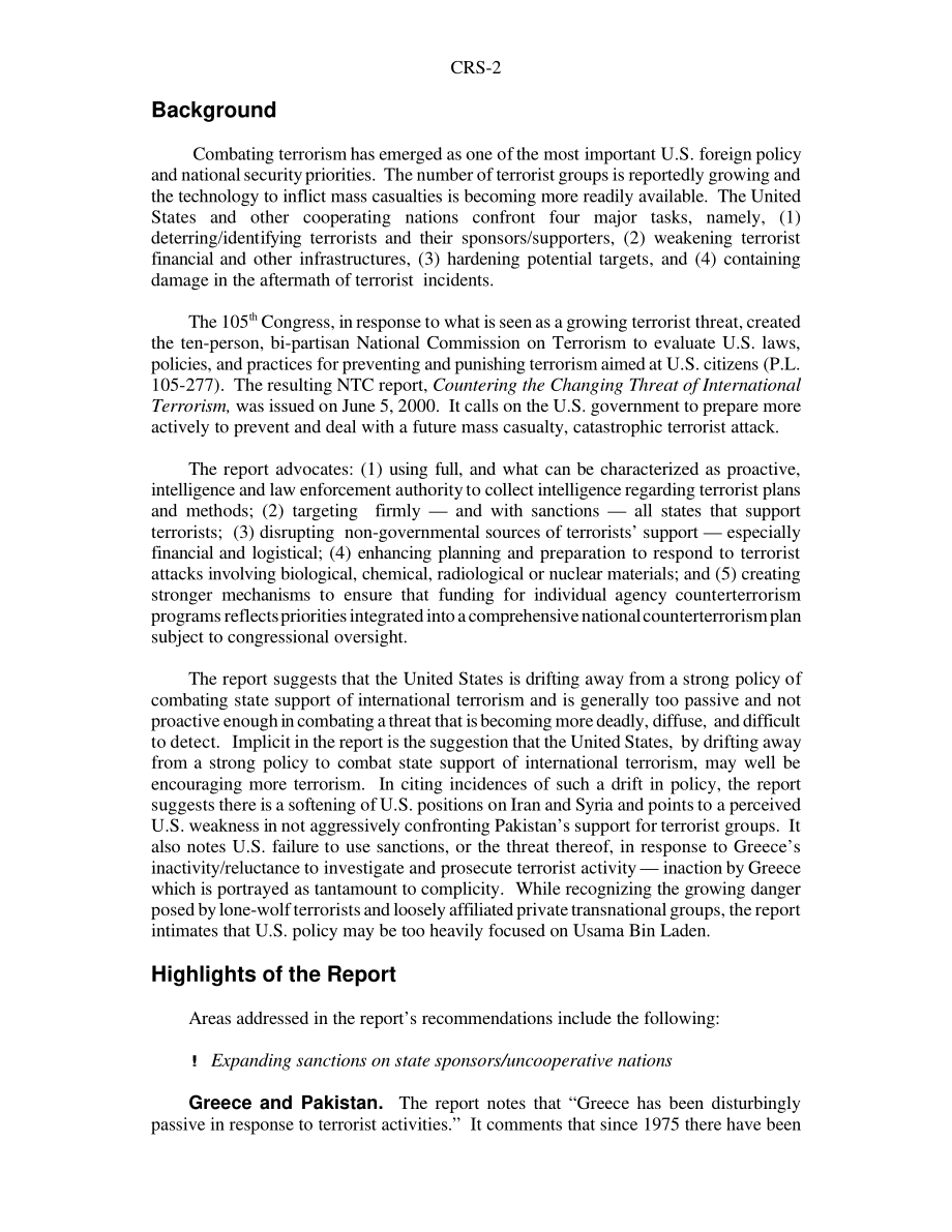 [20010206]RS20598_国家恐怖主义委员会报告：国会背景和议题.pdf_第2页