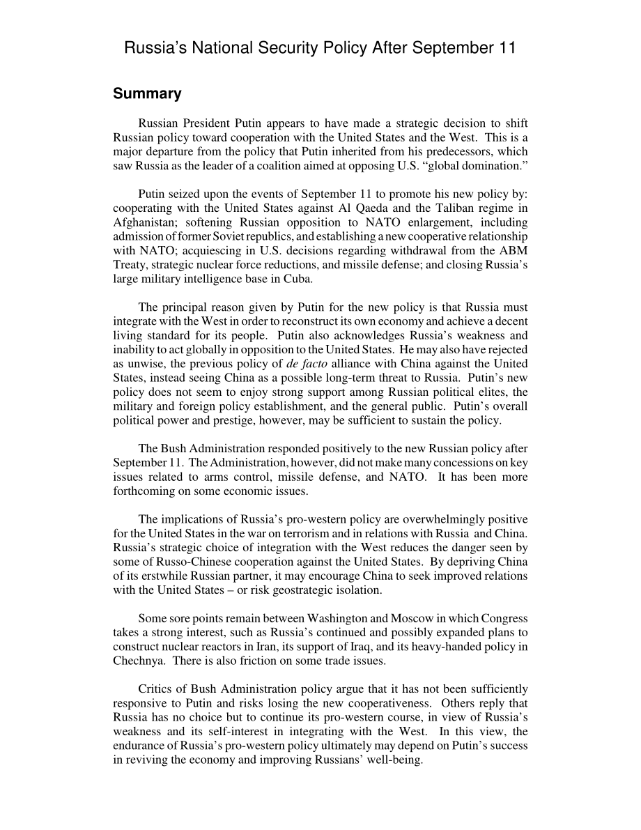[20020820]RL31543_9·11事件后的俄罗斯国家安全政策.pdf_第2页