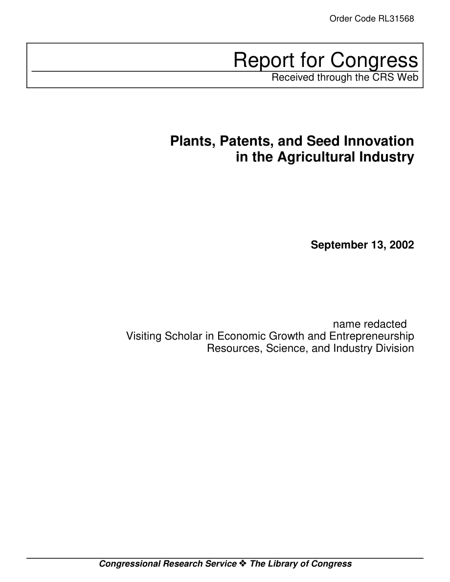 [20020913]RL31568_农业产业中的植物、专利和种子创新.pdf_第1页