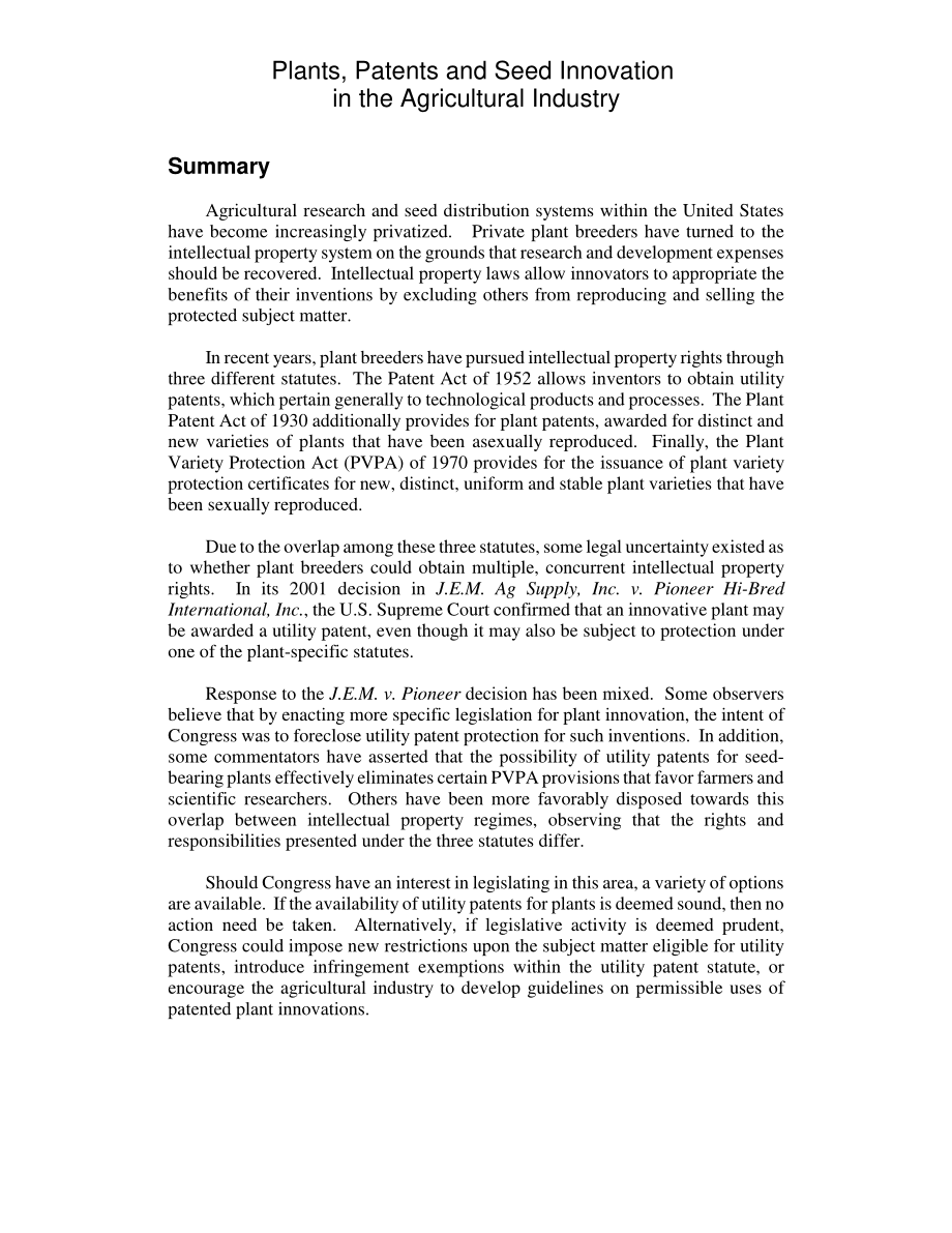 [20020913]RL31568_农业产业中的植物、专利和种子创新.pdf_第2页
