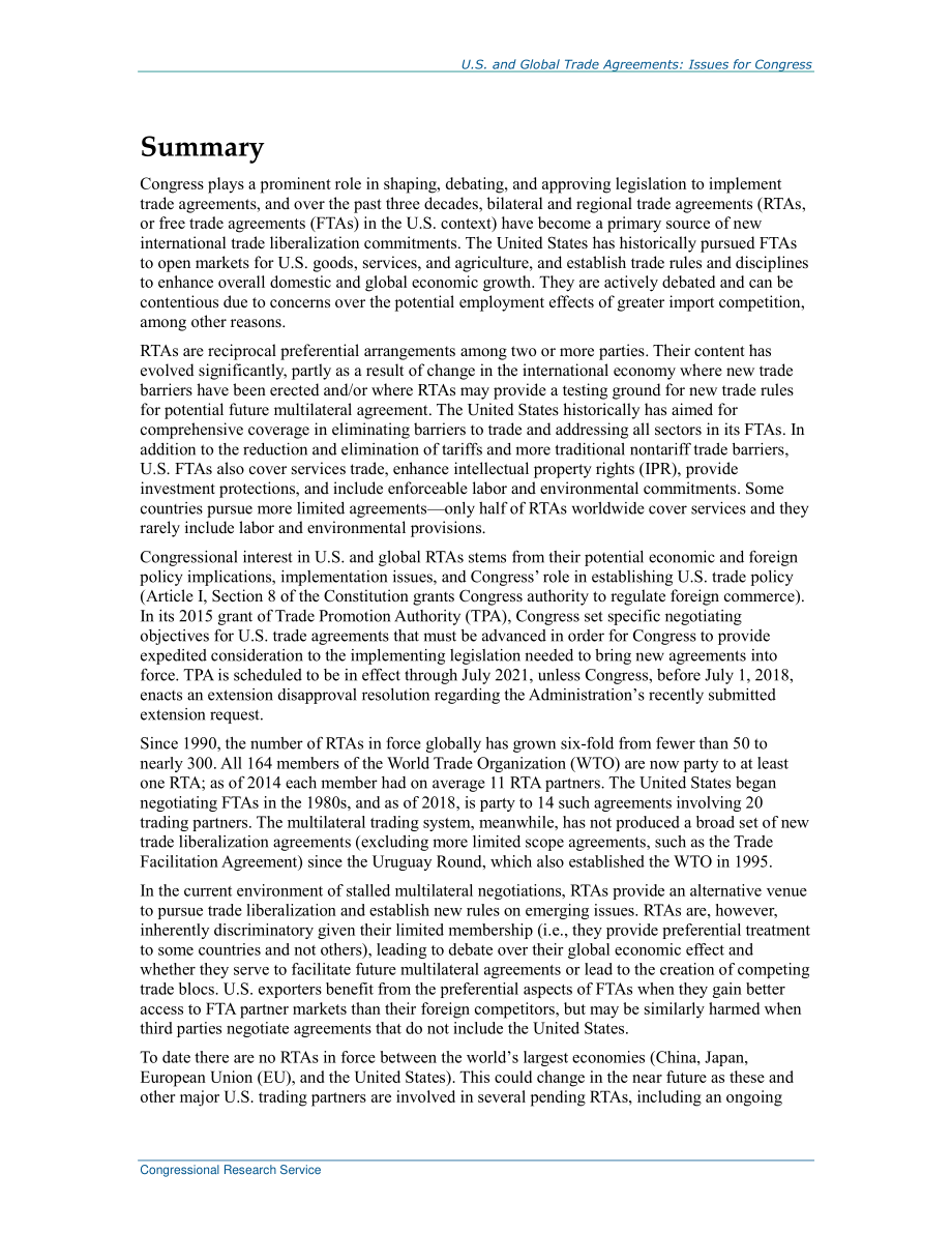 [20180517]R45198_美国和全球贸易协定：国会议题.pdf_第2页