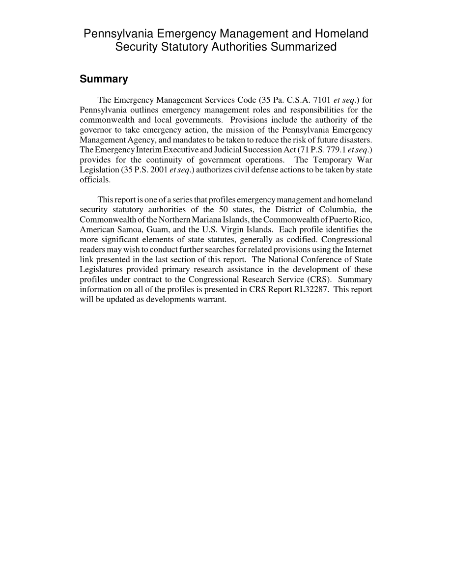 [20040323]RL32330_宾夕法尼亚州应急管理和国土安全法定机构总结.pdf_第2页