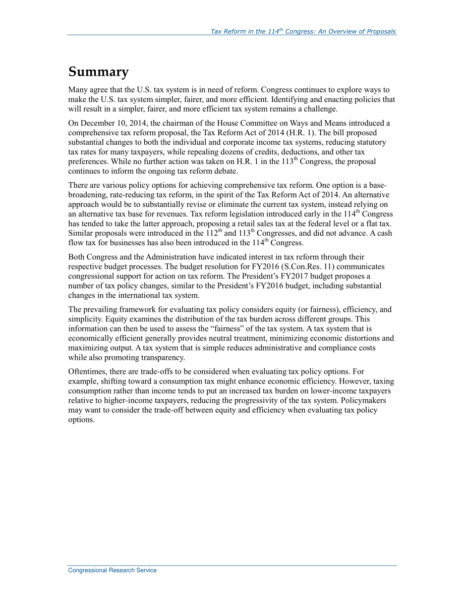 [20160318]R43060_第114届国会的税收改革：提案概述.pdf_第2页