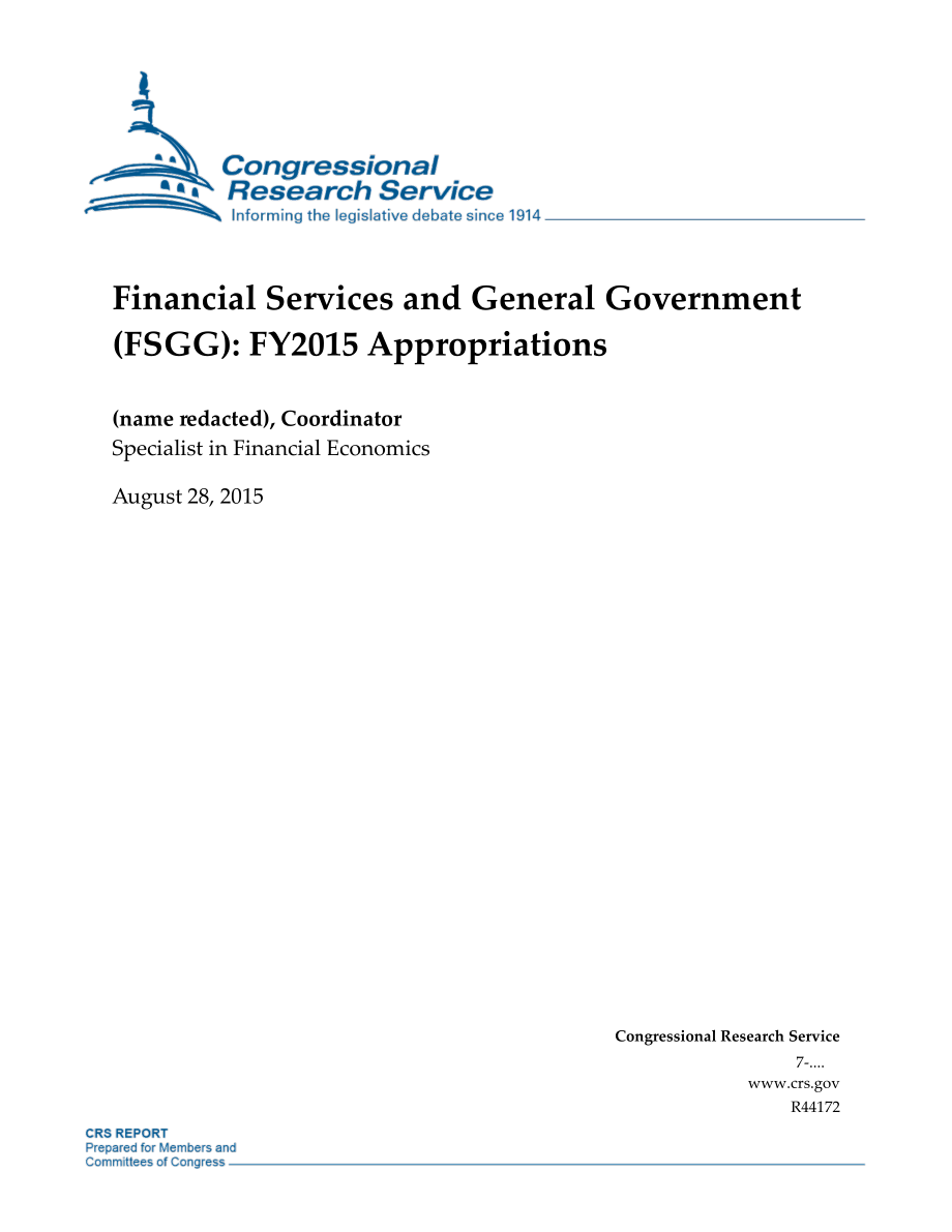 [20150828]R44172_金融服务和一般政府（FSGG）：2015财年拨款.pdf_第1页