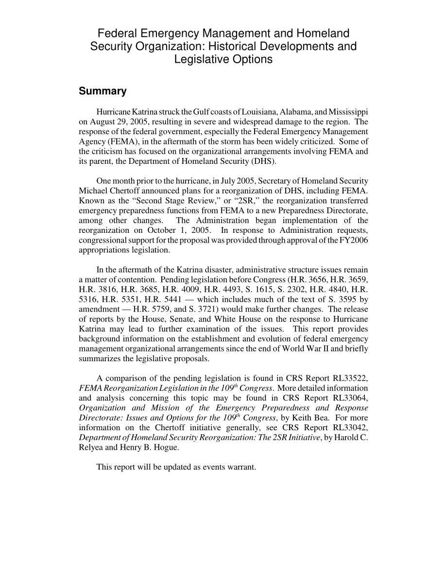 [20060801]RL33369_联邦应急管理和国土安全组织：历史发展和立法选择.pdf_第2页