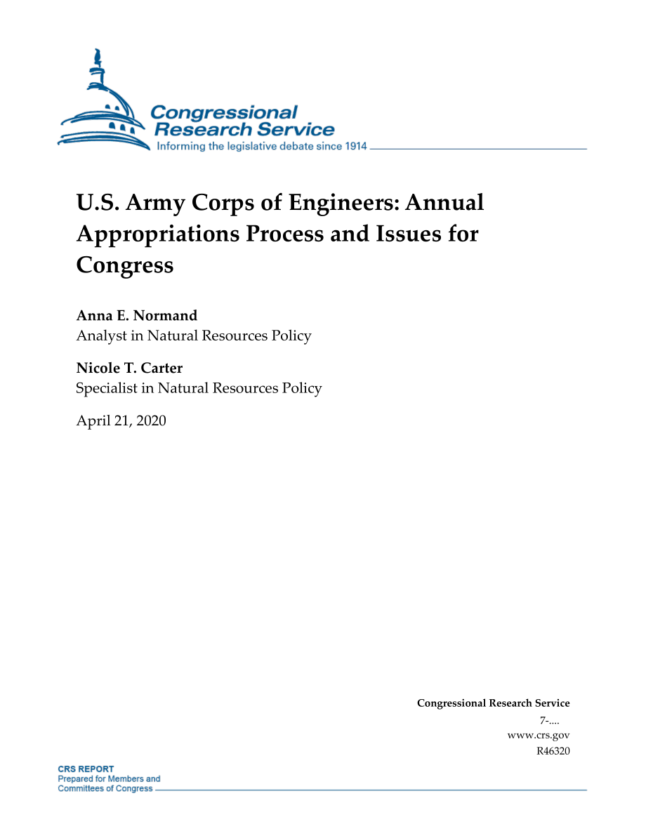 [20200421]R46320_美国陆军工程兵团：国会年度拨款程序和问题.pdf_第1页
