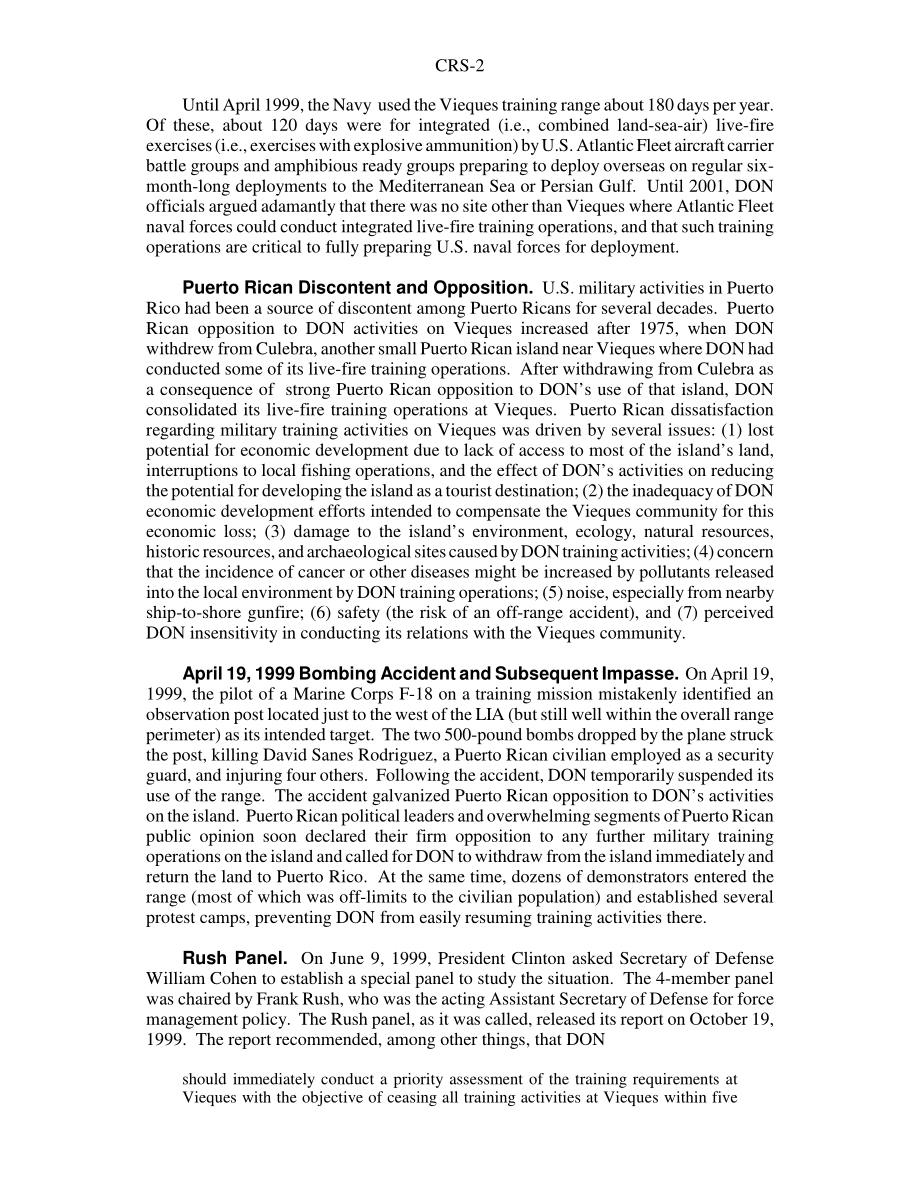 [20040820]RS20458_波多黎各别克斯海军训练场：国会背景和议题.pdf_第2页
