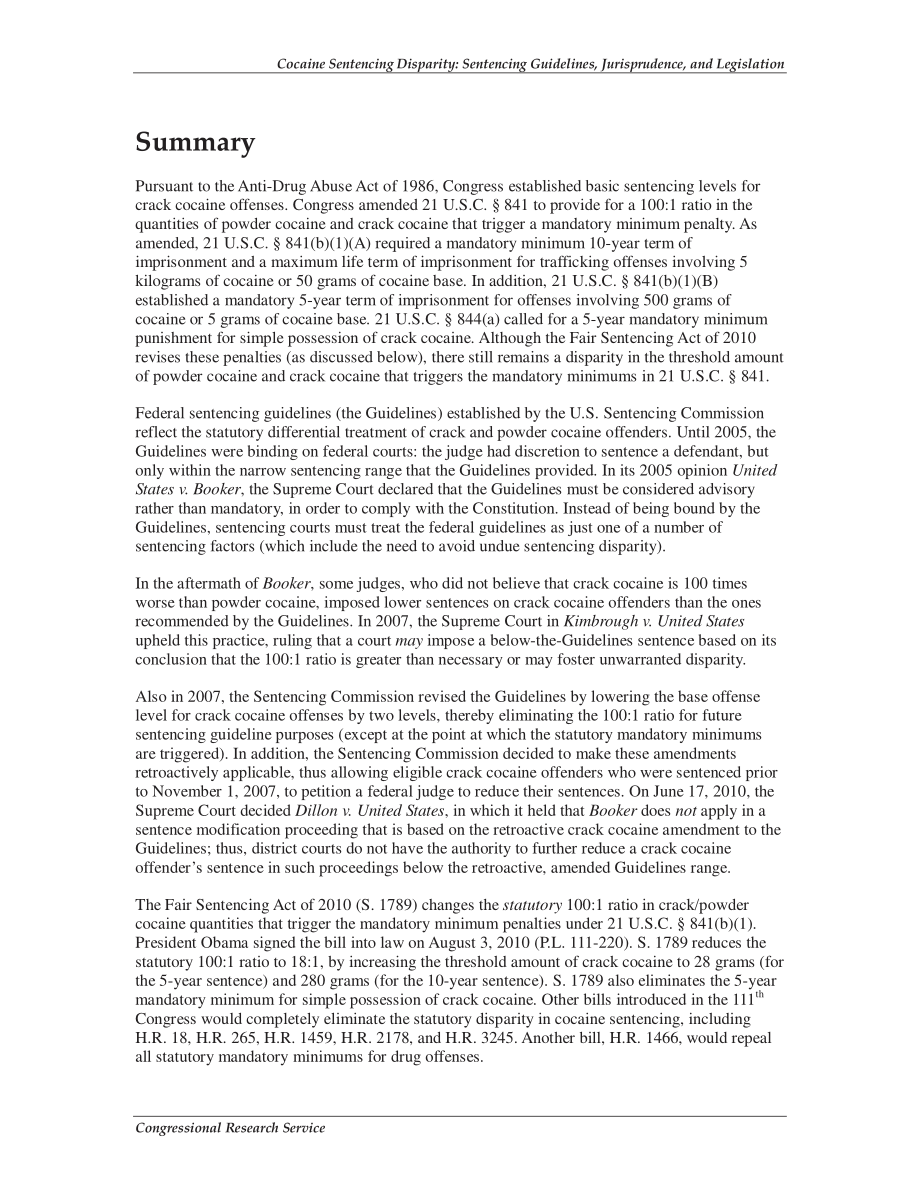 [20100805]RL33318_联邦可卡因判刑差异：量刑指南、判例和立法.pdf_第2页