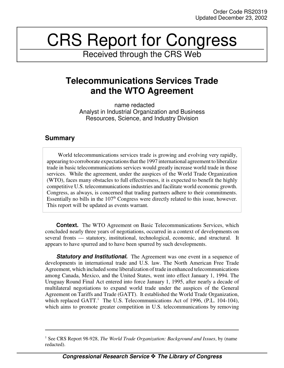 [20021223]RS20319_电信服务贸易与WTO协议.pdf_第1页