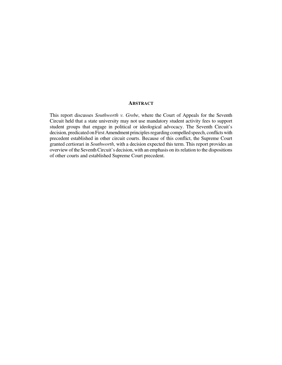 [20000215]RL30433_强制性学生费用和第一修正案：Southworth诉Grebe案的背景和问题分析.pdf_第2页
