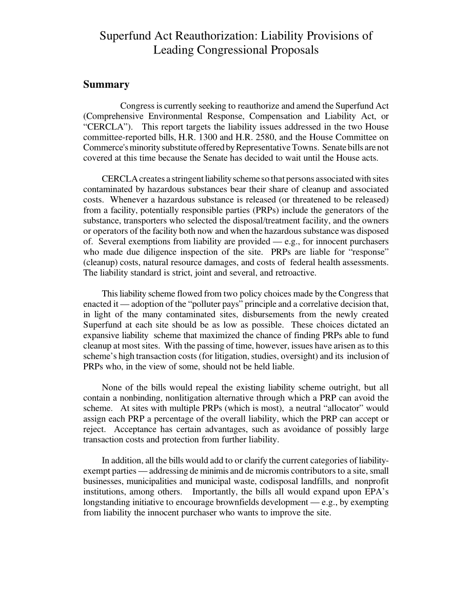 [19991221]98-136_超级基金法案重新授权：国会主要提案的责任条款.pdf_第3页