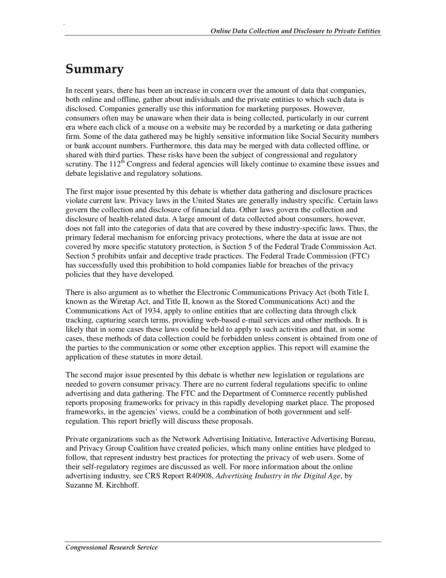 [20110401]RL34693_在线数据收集和向私营实体披露：选定的联邦法律和自律制度.pdf_第2页