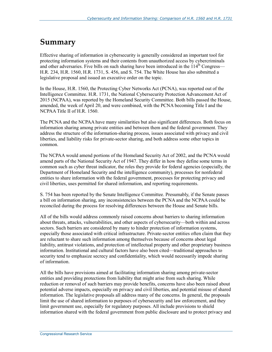 [20150618]R43996_网络安全和信息共享：H.R.的比较1560和H.R.1731年经过该房屋.pdf_第2页