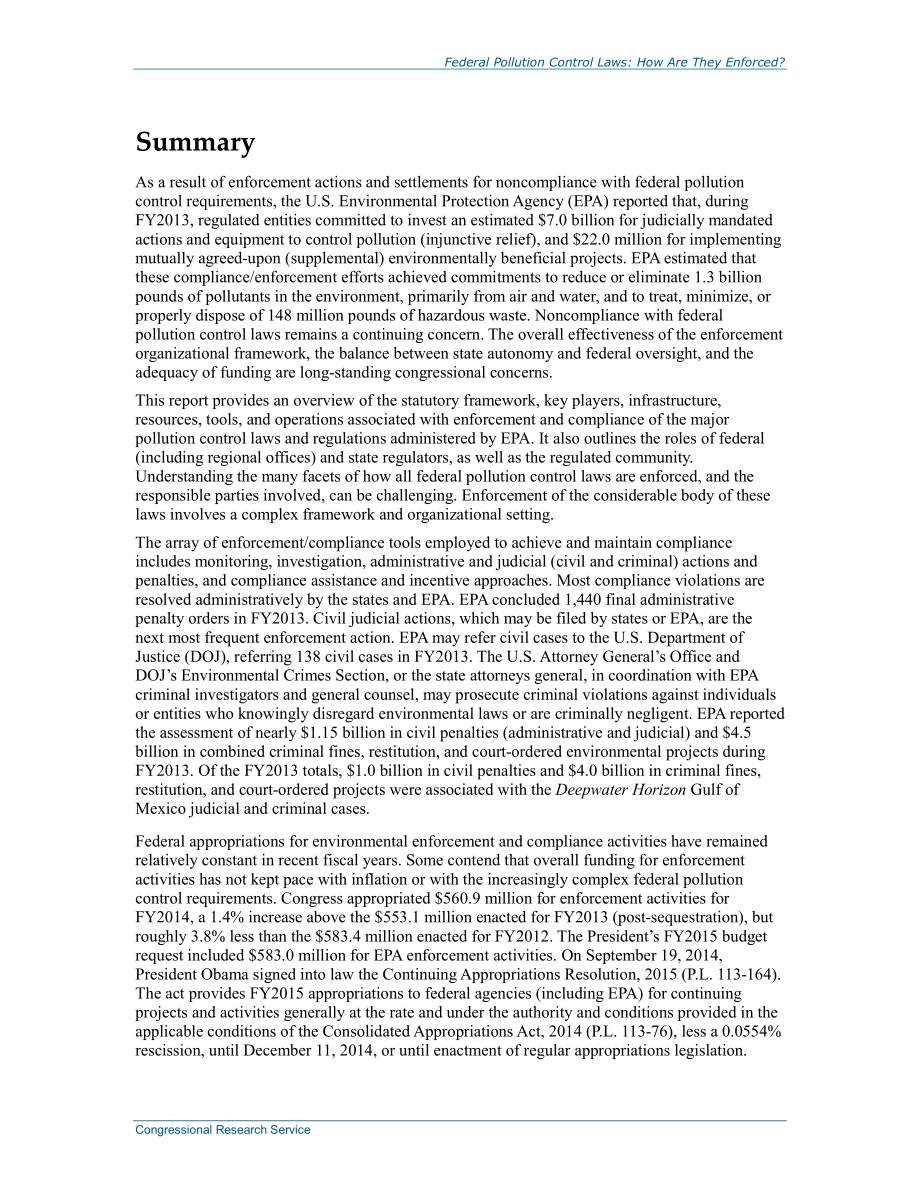 [20141007]RL34384_联邦污染控制法：它们是如何执行的？.pdf_第2页