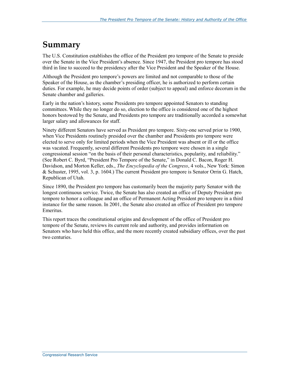 [20150916]RL30960_参议院临时议长：办事处的历史和权限.pdf_第2页