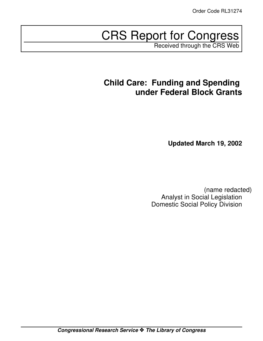 [20020319]RL31274_儿童保育：联邦整体拨款下的资金和支出.pdf_第1页