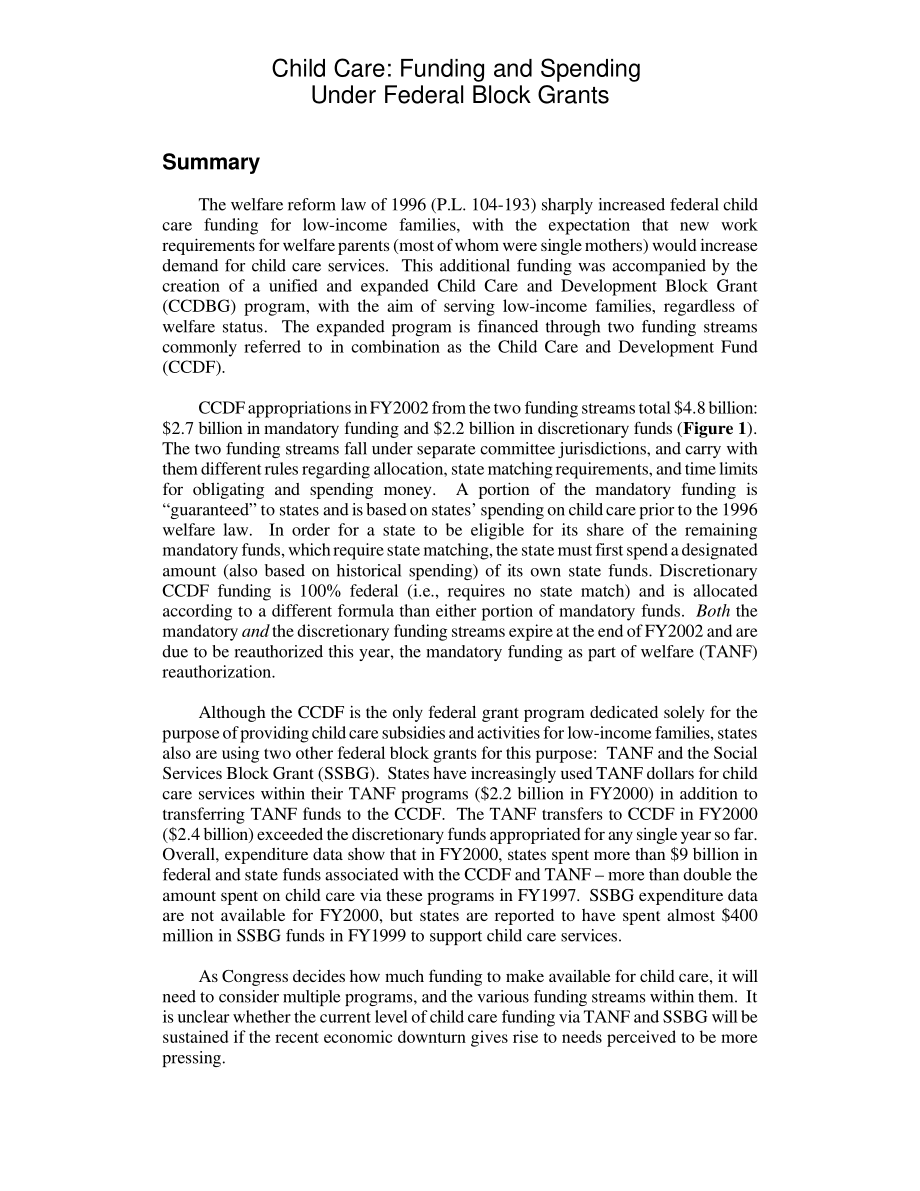 [20020319]RL31274_儿童保育：联邦整体拨款下的资金和支出.pdf_第2页