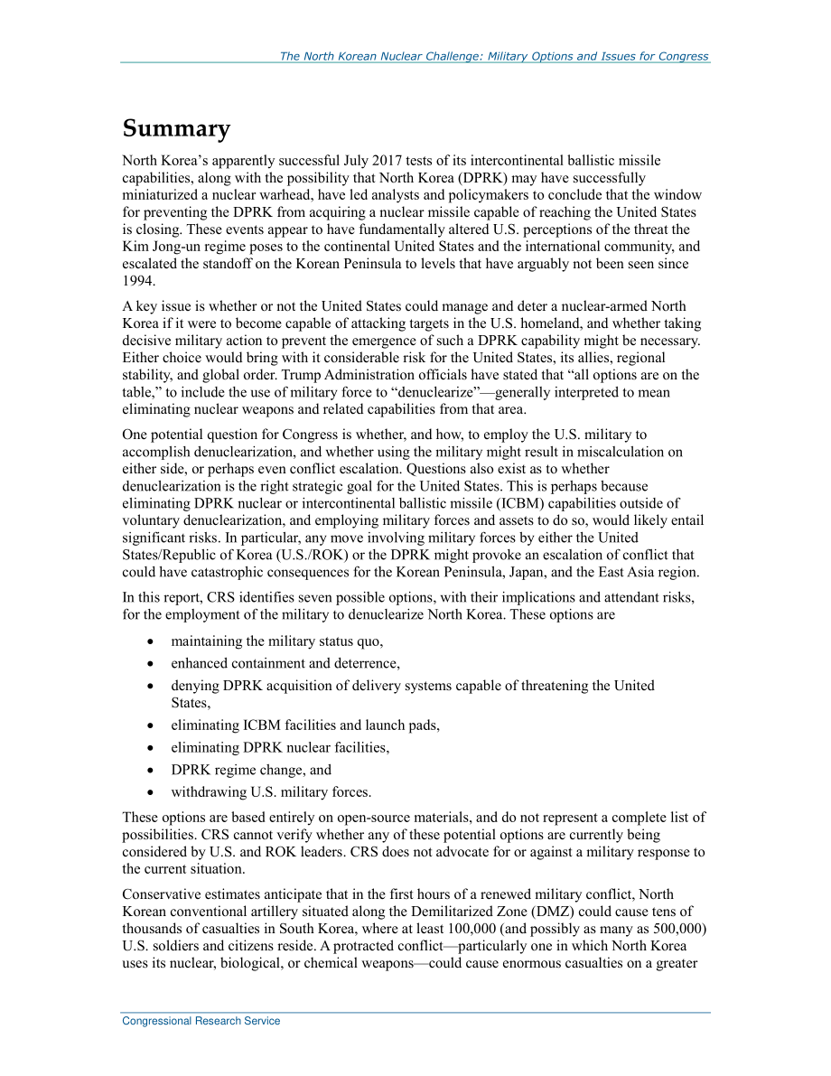 [20171106]R44994_朝鲜核挑战：国会的军事选择和问题.pdf_第2页