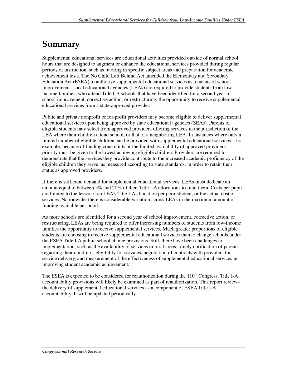 [20080125]RL31329_ESEA标题I-A下的低收入家庭儿童补充教育服务.pdf_第2页