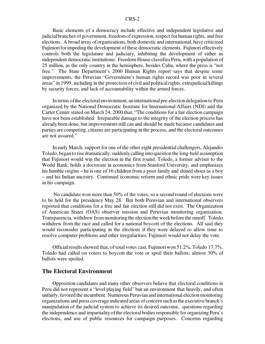 [20010116]RS20536_2000年秘鲁选举：国会关注的问题和政策方针.pdf_第2页