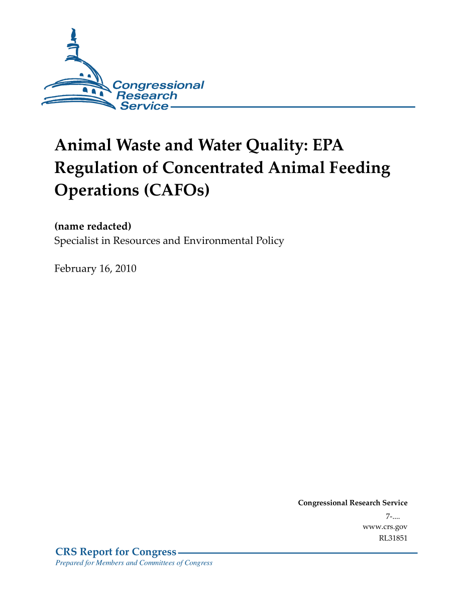 [20100216]RL31851_动物粪便和水质：EPA集中动物喂养操作（CAFOs）法规.pdf_第1页