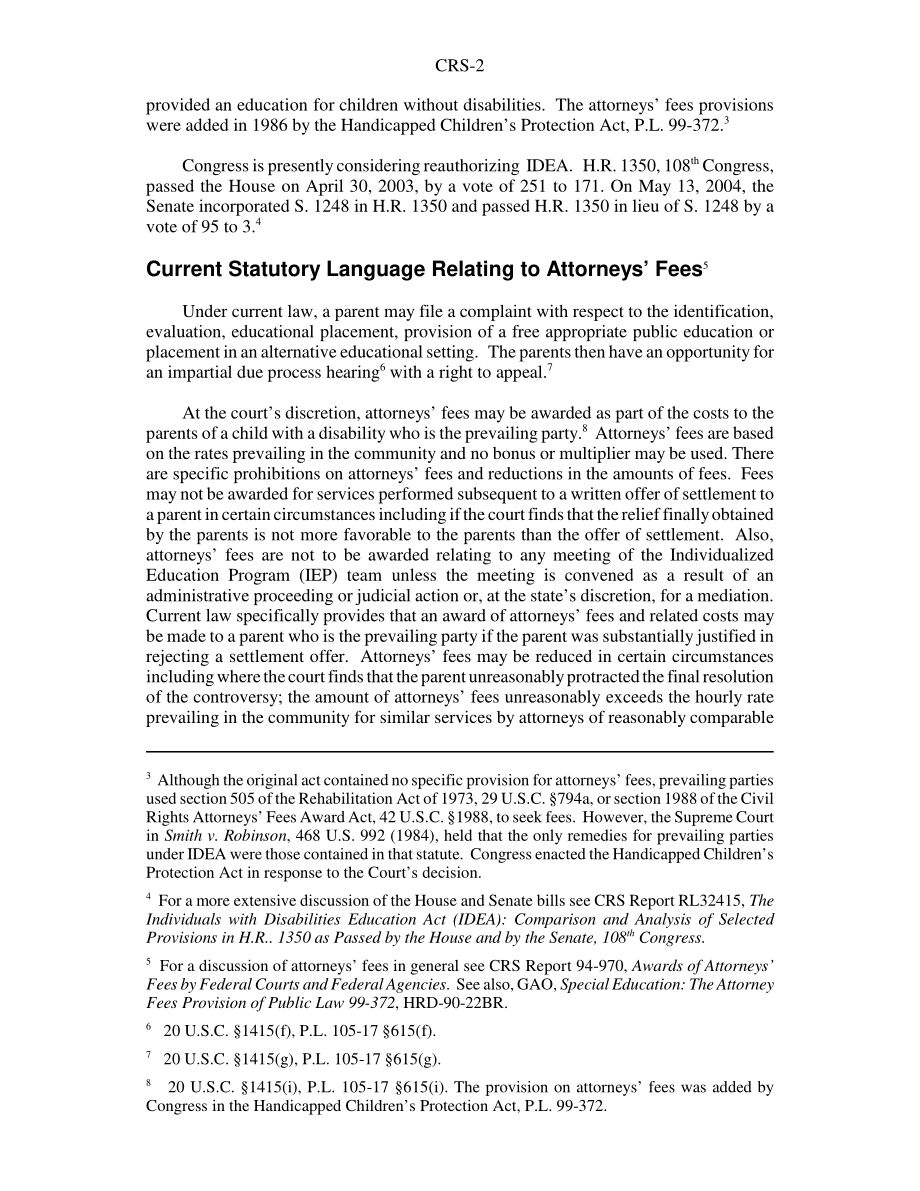 [20040608]RS21690_《残疾人教育法》（IDEA）：现行法律和H.R.中的律师费规定1350年第108届国会参众两院通过.pdf_第2页