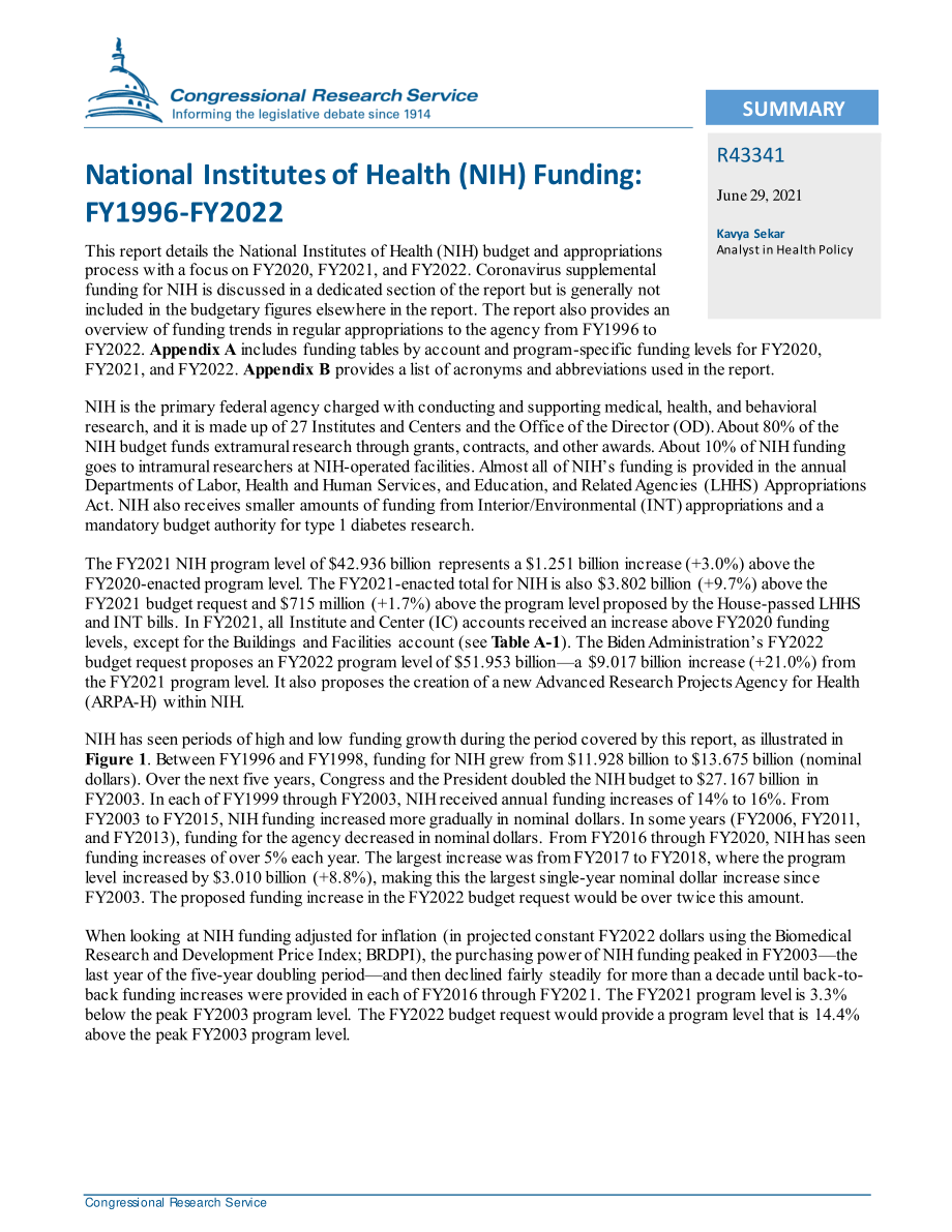 [20210629]R43341_美国国立卫生研究院（NIH）资助：1996财年至2022财年.pdf_第2页