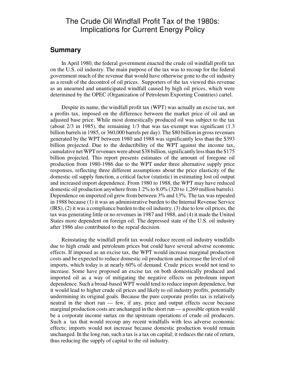 [20060309]RL33305_20世纪80年代的原油暴利税：对当前能源政策的影响.pdf_第2页