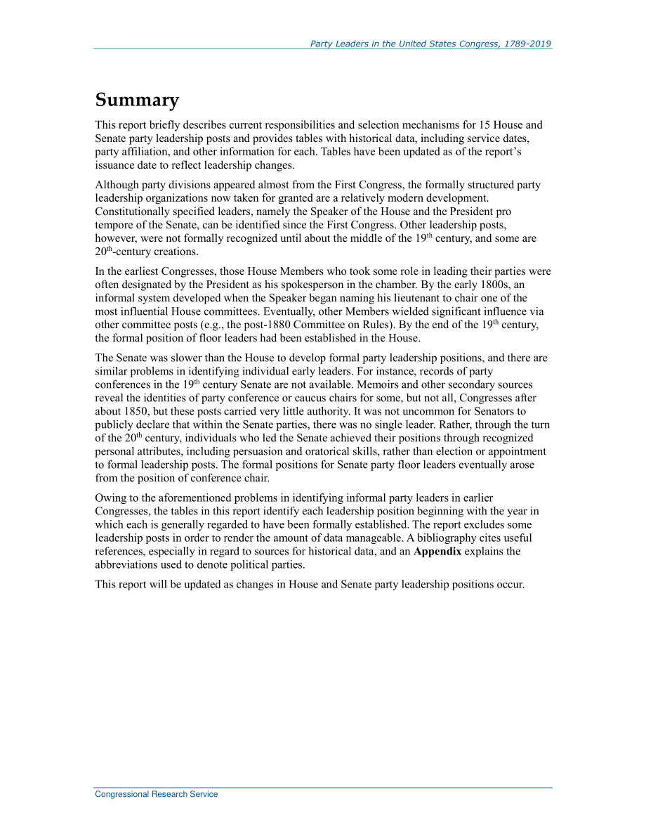 [20190904]RL30567_1789-2019年美国国会政党领导人.pdf_第2页