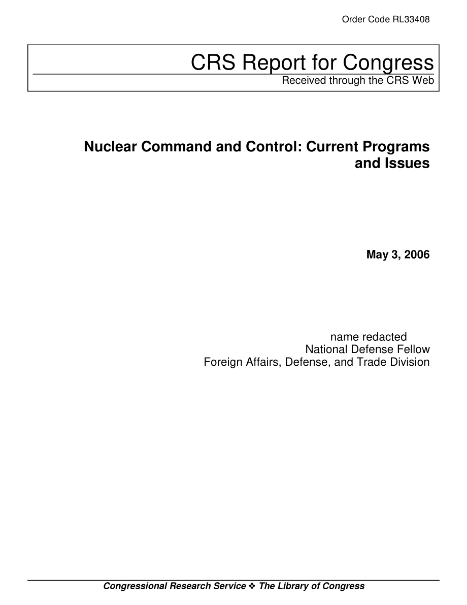 [20060503]RL33408_核指挥与控制：当前计划和问题.pdf_第1页