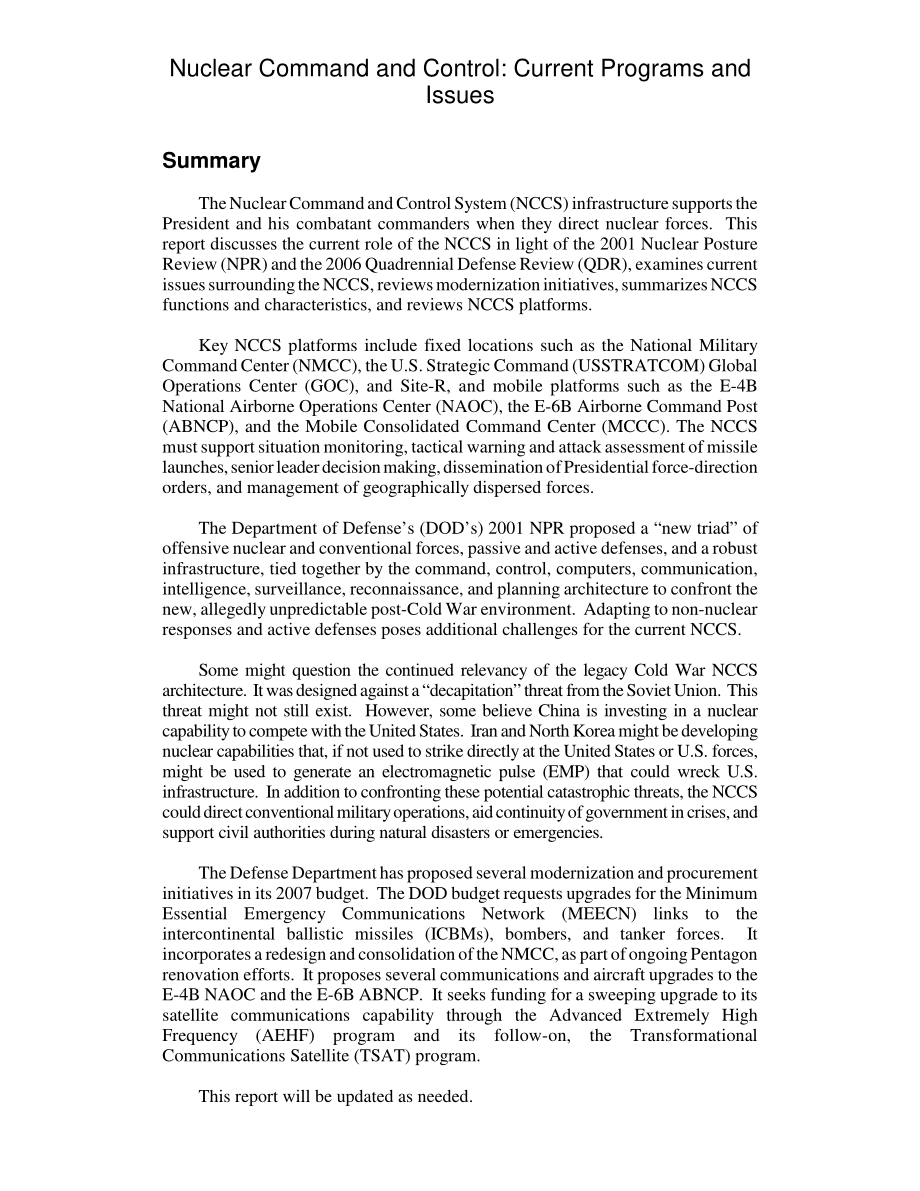 [20060503]RL33408_核指挥与控制：当前计划和问题.pdf_第2页