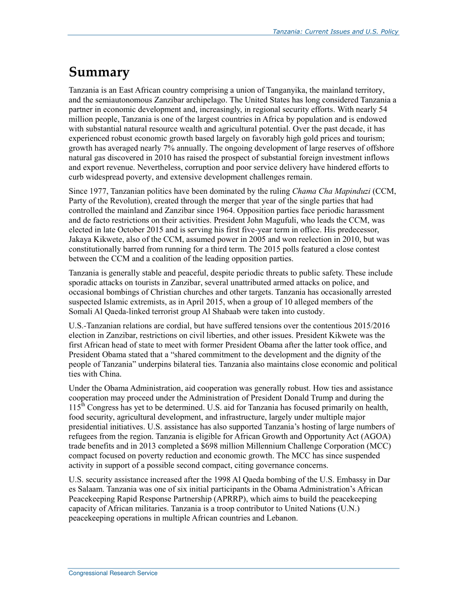 [20171006]R44271_坦桑尼亚：当前问题和美国政策.pdf_第2页