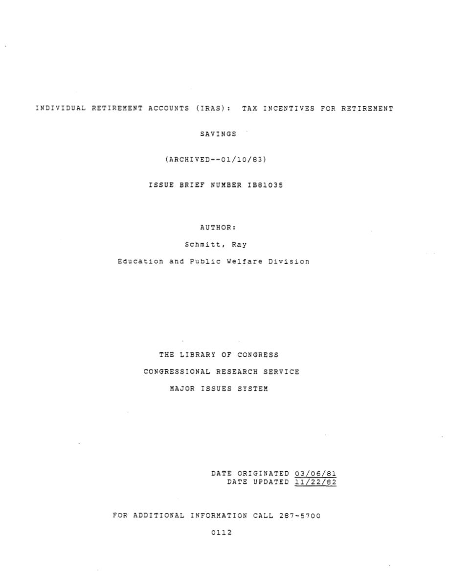 [19821122]IB81035_个人退休账户（IRA）：退休储蓄税收优惠.pdf_第1页
